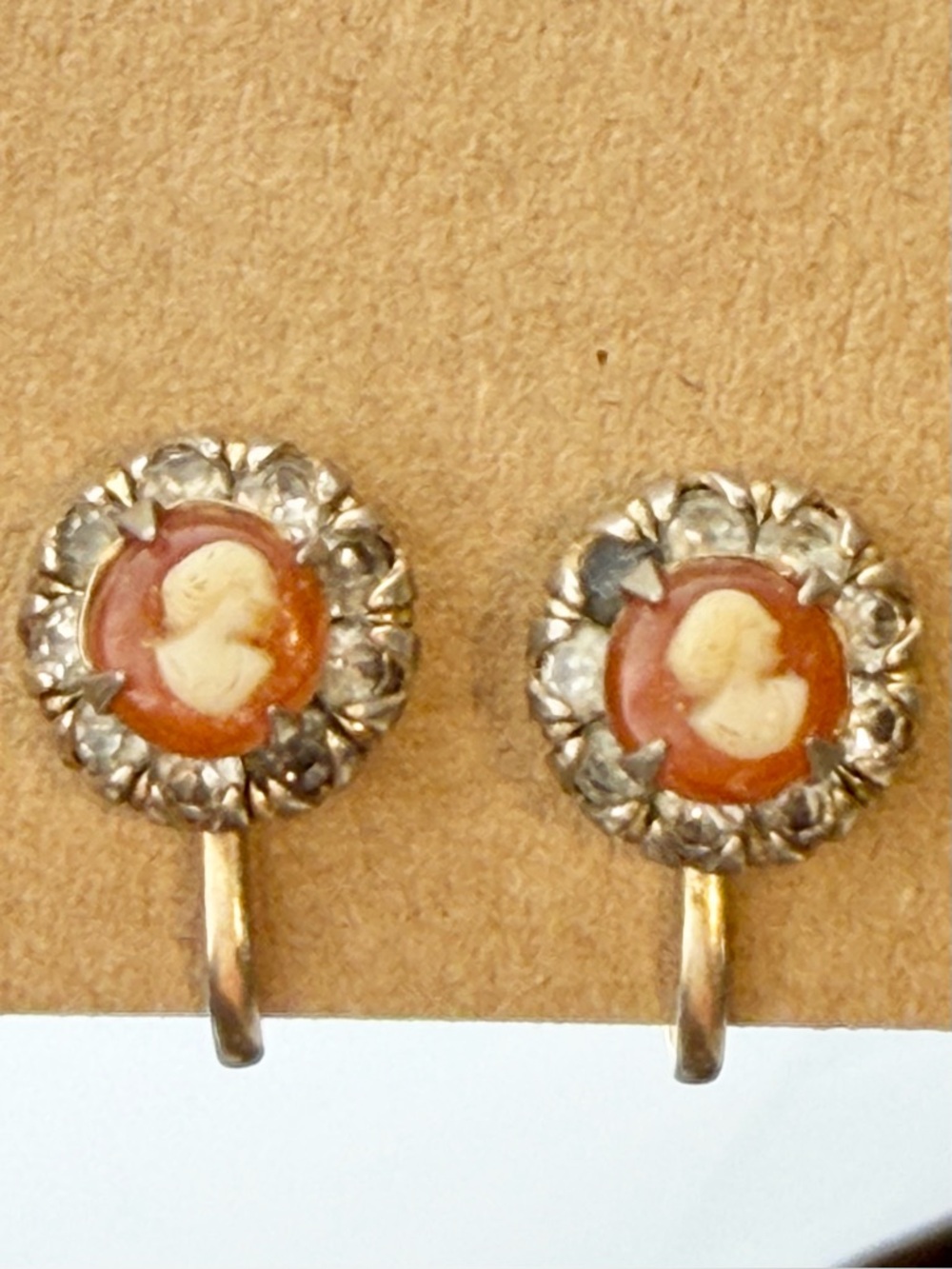 VINTAGE MCM cameo clip earring set estate jewelry painted porcelain‎ Vargas 50s - Picture 6 of 16